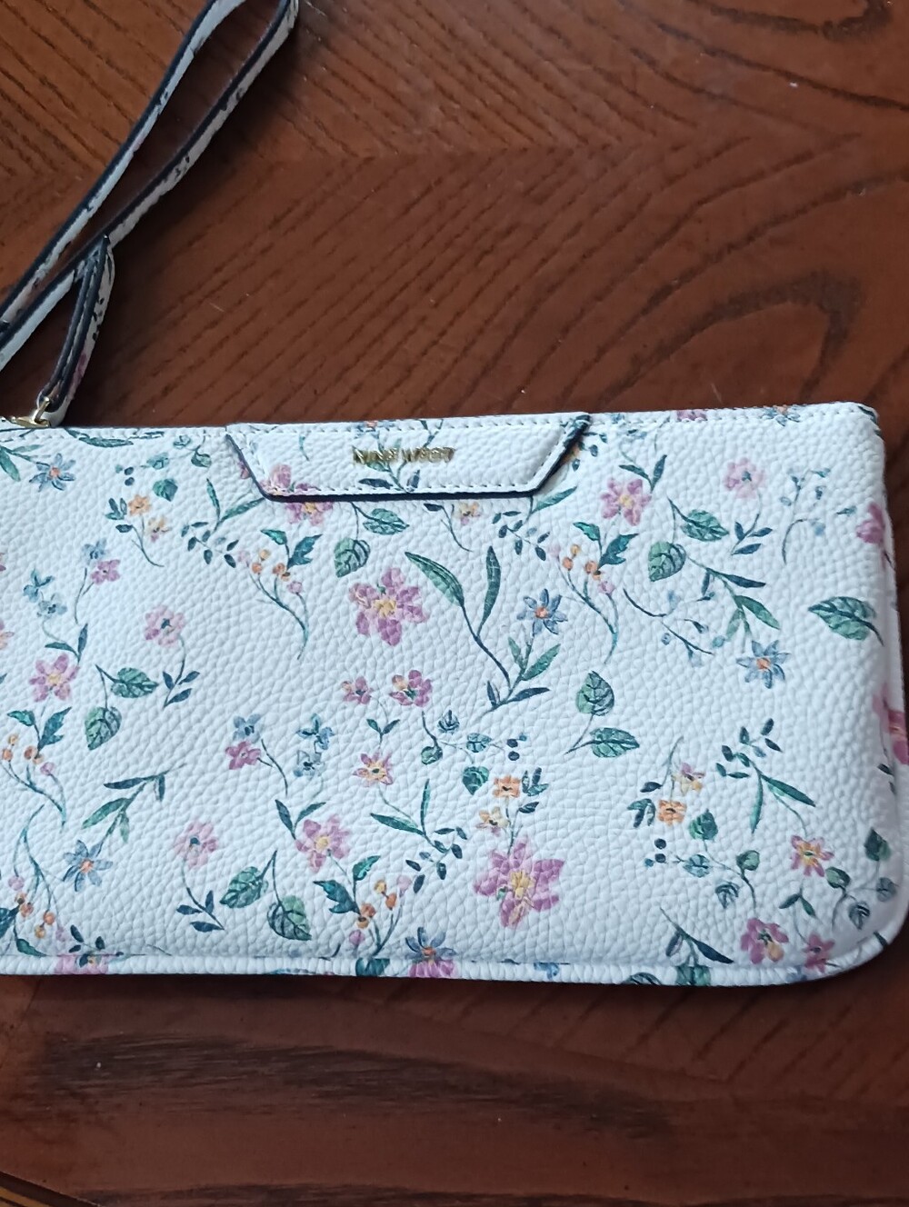 Nine West White Floral Wristlet Clutch with Pink & Green Accents